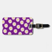 白いデイジーパターンで紫色の旅行引用文 ラゲッジタグ (正面横)