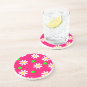 白いデイジーパターンコースターとのショッキングピンク コースター (側面)