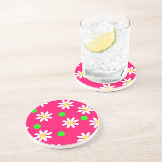 白いデイジーパターンコースターとのショッキングピンク コースター (側面)