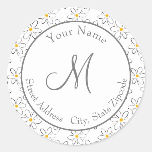 '白いデイジーパターン'ラベル ラウンドシール (正面)