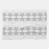 白いデイジーパターン（灰色） キッチンタオル (横)