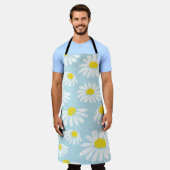 白いデイジーブルー背景シームレス エプロン (着用した状態)