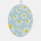 白いデイジーブルー背景シームレス ガラスオーナメント (正面右)