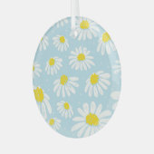 白いデイジーブルー背景シームレス ガラスオーナメント (正面左)