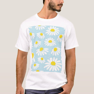 白いデイジーブルー背景シームレス Tシャツ