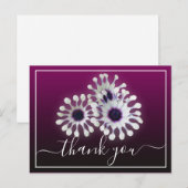 白いデイジー3つ 紫色の背景 ありがとう ポストカード (正面/裏面)