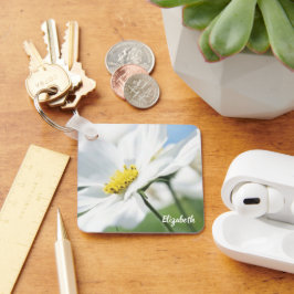 白いデイジー パーソナライズされた キーホルダー