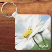 白いデイジー パーソナライズされた キーホルダー (正面)