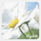 白いデイジー パーソナライズされた スクエアシール (正面)