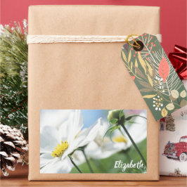 白いデイジー パーソナライズされた 長方形シール