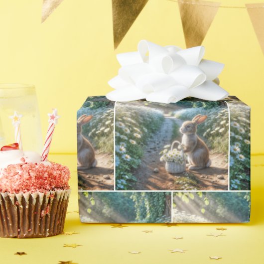 白いデイジー ラッピングペーパー (誕生日パーティー)