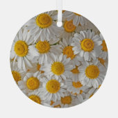 白いデイジー：美しいフローラ背景 ガラスオーナメント (裏面)