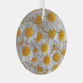 白いデイジー：美しいフローラ背景 ガラスオーナメント (正面右)