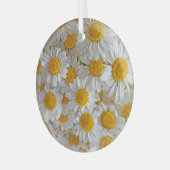 白いデイジー：美しいフローラ背景 ガラスオーナメント (正面左)