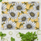 白いデイジー、黄色に野生の花 キッチンタオル (折り畳み)