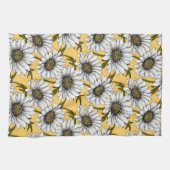 白いデイジー、黄色に野生の花 キッチンタオル (横)