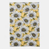 白いデイジー、黄色に野生の花 キッチンタオル (縦)