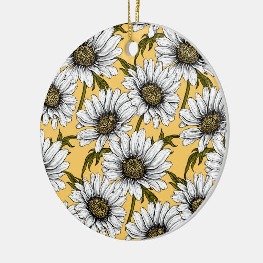 白いデイジー、黄色に野生の花 セラミックオーナメント (左)