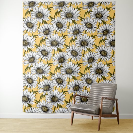 白いデイジー、黄色に野生の花 タペストリー (インサイチュ)
