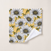 白いデイジー、黄色に野生の花 バスタオルセット (ウォッシュタオル)