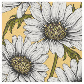 白いデイジー、黄色に野生の花 ファブリック (クローズアップ)