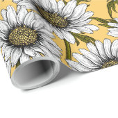 白いデイジー、黄色に野生の花 ラッピングペーパー (ロールコーナー)