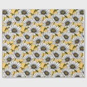 白いデイジー、黄色に野生の花 ラッピングペーパー (フラット)