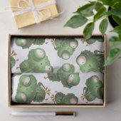 白いデコパージュにかわいい緑のカルトゥーのカエル 薄葉紙 (ギフト)