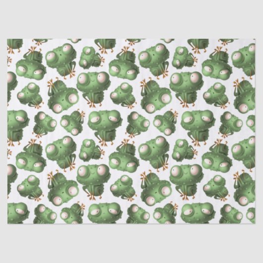 白いデコパージュにかわいい緑のカルトゥーのカエル 薄葉紙 (正面)