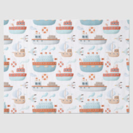 白いデコパージュに描かれた漫画の船と鳥 薄葉紙