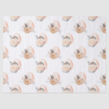 白いデコパージュに桃の卵と花