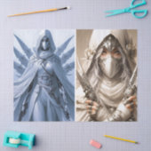 白いデコパージュの女性戦士のダブルイメージ 薄葉紙 (クラフト)