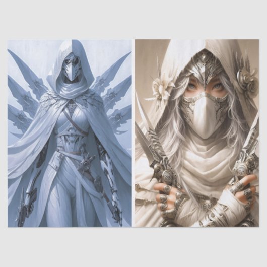 白いデコパージュの女性戦士のダブルイメージ 薄葉紙 (正面)