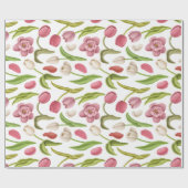 白いデコパージュの白、赤、ピンクのチューリップ ラッピングペーパー (フラット)