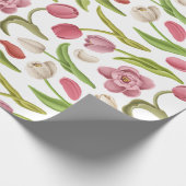 白いデコパージュの白、赤、ピンクのチューリップ ラッピングペーパー (角)