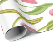 白いデコパージュの白、赤、ピンクのチューリップ ラッピングペーパー (ロールコーナー)