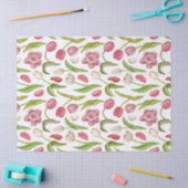 白いデコパージュの白、赤、ピンクのチューリップ 薄葉紙 (クラフト)