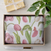 白いデコパージュの白、赤、ピンクのチューリップ 薄葉紙 (ギフト)