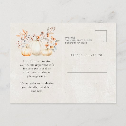 白いトマトの秋の落ち葉 100歳の誕生日パーティー インビテーションポストカード (裏面)