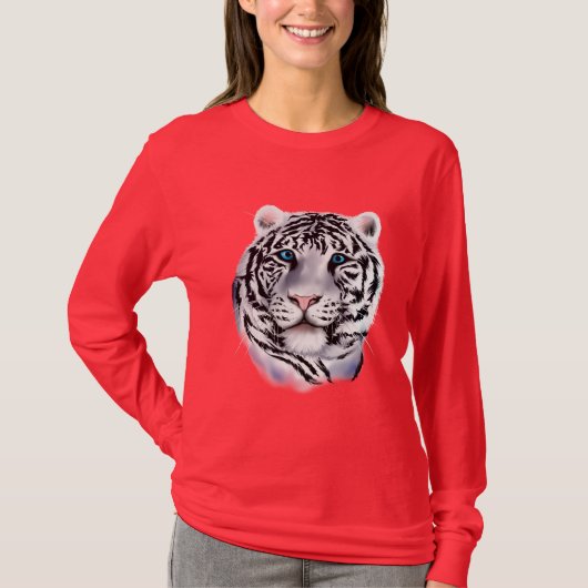 白いトラの顔のワイシャツ Tシャツ (正面)