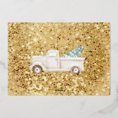 白いトラックの雪だるま クリスマス フォト ティール ゴールド 箔シーズンカード (裏面)