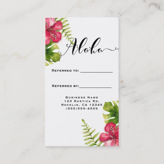 白いトロピカルハイビスカス離れのシックが友人を参照 紹介カード (裏面)