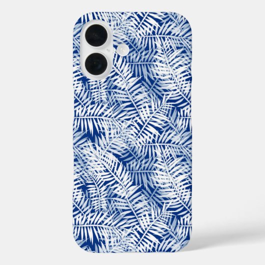 白いトロピカル柄が入った青 Case-Mate iPhoneケース (裏面)