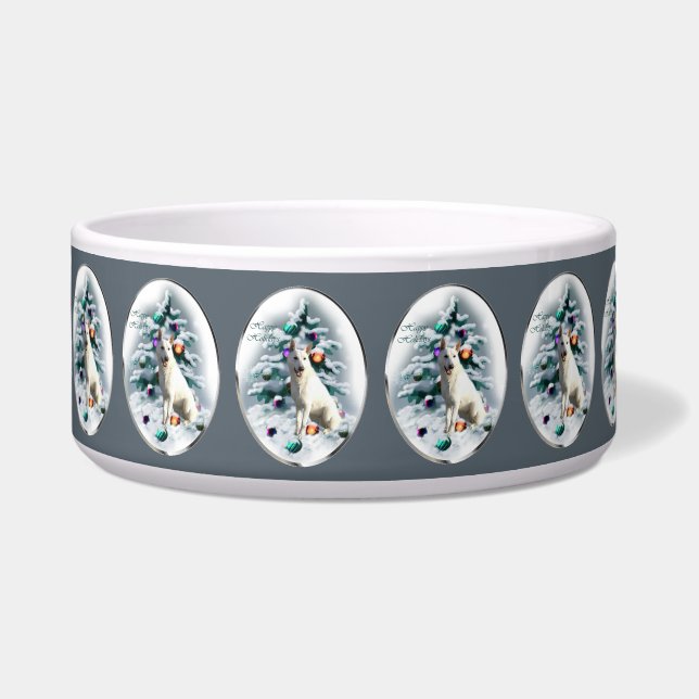 白いドイツの羊飼いのクリスマス ボウル (正面)