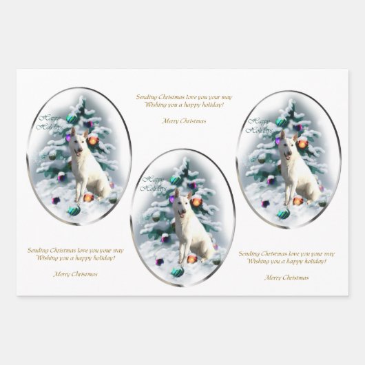 白いドイツの羊飼いのクリスマス ラッピングペーパーシート (正面3)