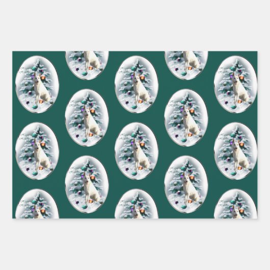 白いドイツの羊飼いのクリスマス ラッピングペーパーシート (正面)