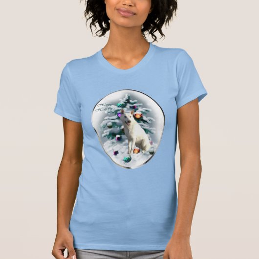 白いドイツの羊飼いのクリスマス Tシャツ (正面)