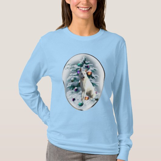 白いドイツの羊飼いのクリスマス Tシャツ (正面)