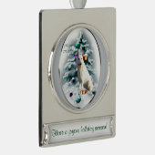 白いドイツの羊飼いのクリパーソナライズされたスマス シルバープレートバナーオーナメント (右)