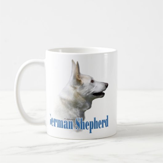 白いドイツの羊飼いの名前 コーヒーマグカップ (左)